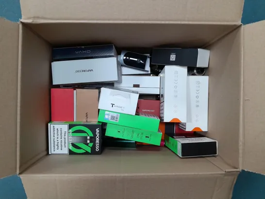 BOX OF APPROXIMATELY 20 ASSORTED E-CIGARATTES TO INCLUDE VAPORESSO, LUXE, ASPIRE ETC