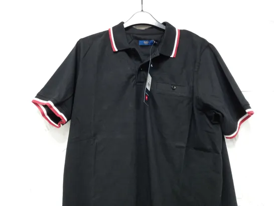 COTTON TRADERS TIPPED POLO SHIRT IN BLACK - UK MEDIUM