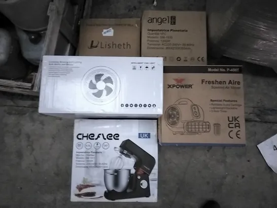 PALLET OF ASSORTED ITEMS INCLUDING SCENTED AIR MOVER, ANGEL MINI STAND MIXER, INTELLIGENT FAN LIGHT, CHEFLEE STAND MIXER, LISHETH HEATED BLANKET, GARDEN CART 