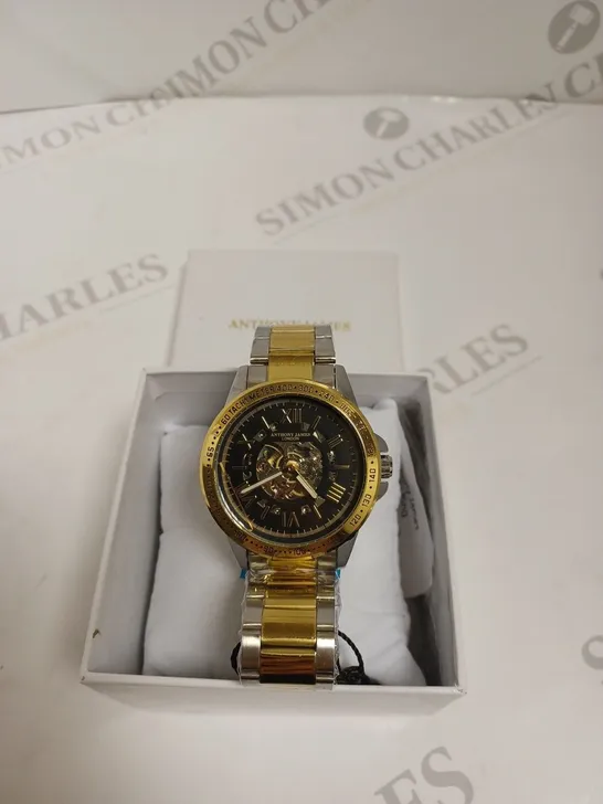 BOXED ANTHONY JAMES GENTS LIMITED EDITION TECHTONIC AUTOMATIC WATCH - STAINLESS STEEL GOLD