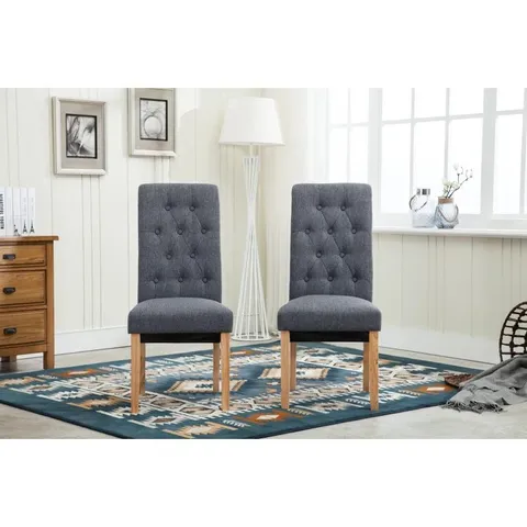 BOXED ANYA TUFTED LINEN GREY SIDE CHAIRS SET OF 2 (1 BOX)