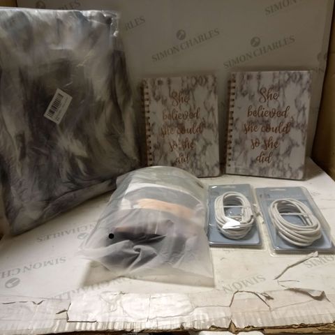 LOT OF 5 ASSORTED ITEMS TO INCLUDE NOTEBOOK , RUG , CURTAIN WIRES ECT