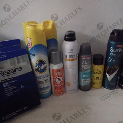 BOX OF HOUSEHOLD ITEMS TO INCLUDE GOT2B GLUED , DOVE MEN ANTI-PERSPIRANT , ETC