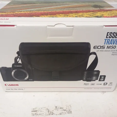 BOXED CANON ESSENTIAL TRAVEL KIT TO INCLUDE; EOS M50 MARK II, EF-M15-45MM AND SHOULDER BAG