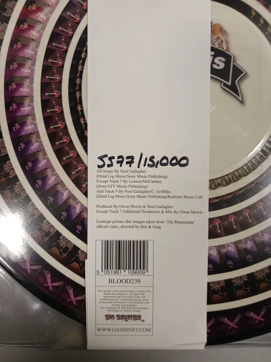 OASIS THE MASTERPLAN LIMITED EDITION 25TH ANNIVERSARY ZOETROPE PICTURE DISC VINYL 