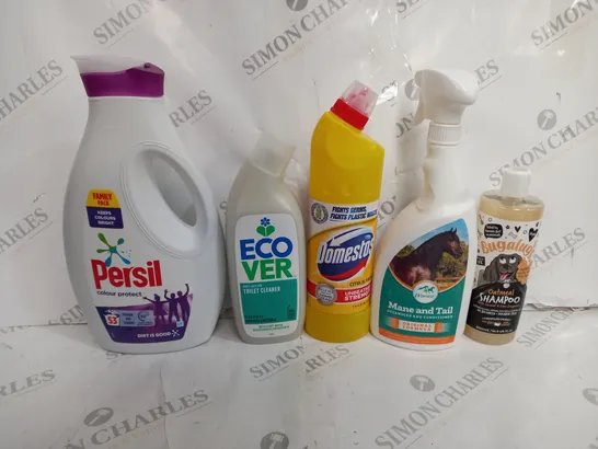 BOX OF APPROX 7 ASSORTED LIQUIDS TO INCLUDE - PERSIL COLOUR PROTECT - OATMEAL SHAMPOO - MAIN AND TAIL CONDITIONE ECT