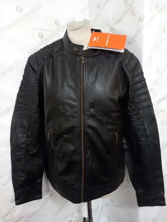 LEATHERICK SLIM LEATHER BIKER JACKET IN BLACK SIZE S