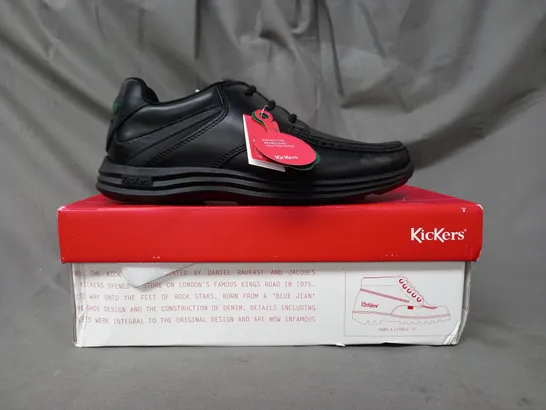 BOXED PAIR OF KICKERS LACE UP SHOES IN BLACK EU SIZE 36