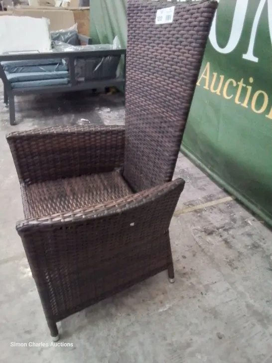 DESIGNER BROWN RATTAN RECLINING HIGH BACKED PATIO ARMCHAIR