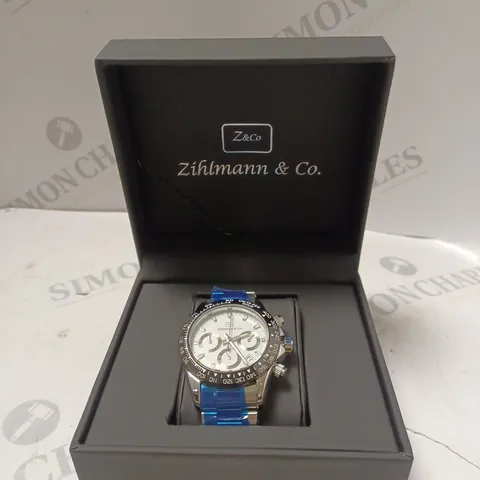 MENS ZIHLMANN & CO Z400 WATCH – CHRONOGRAPH MOVEMENT – STAINLESS STEEL STRAP – WHITE DIAL – 3ATM WATER RESISTANT