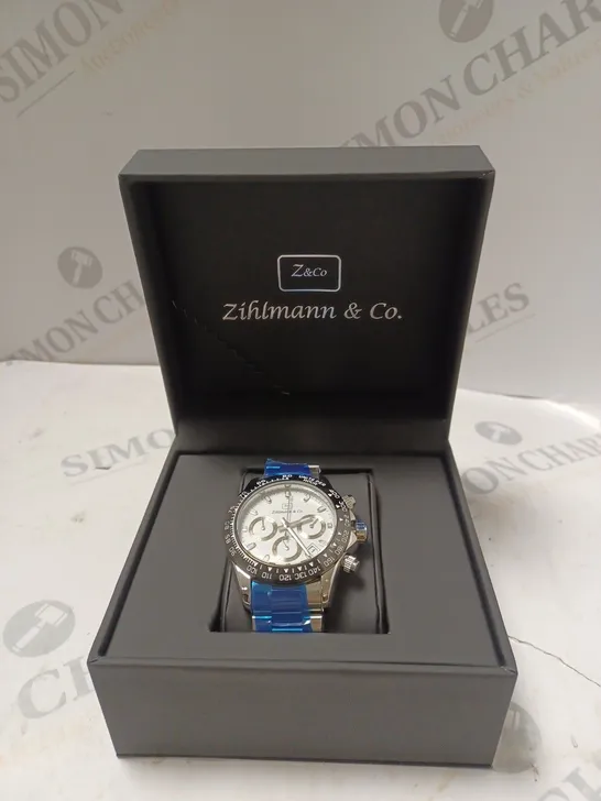 MENS ZIHLMANN & CO Z400 WATCH – CHRONOGRAPH MOVEMENT – STAINLESS STEEL STRAP – WHITE DIAL – 3ATM WATER RESISTANT