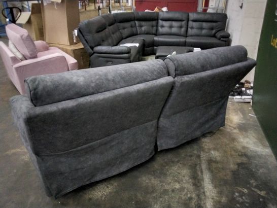 QUALITY ORION PLUSH DARK GREY 3 SEATER POWER RECLINER SOFA WITH HEADRESTS