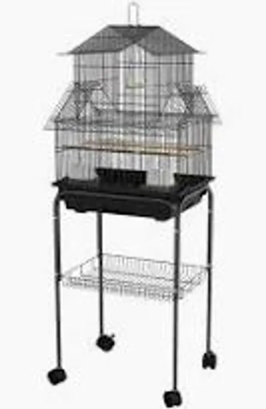 BOXED PAWHUT METAL BIRD CAGE WITH PLASTIC SWING PERCH FOOD CONTAINER TRAY HANDLE FOR FINCH CANARY BUDGIE 50.5 X 40 X 63CM BLACK