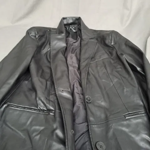 BERSHKA BLACK FUEX LEATHER BUTTON JACKET - MEDIUM