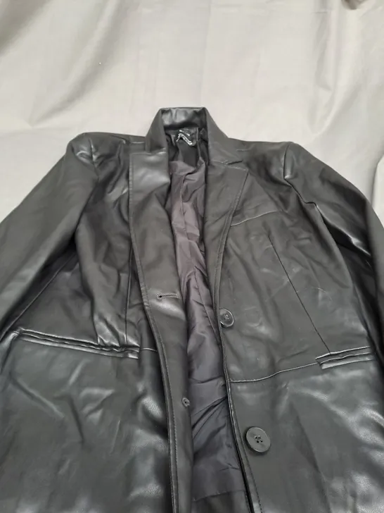 BERSHKA BLACK FUEX LEATHER BUTTON JACKET - MEDIUM