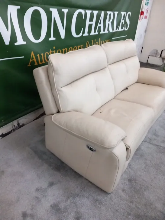 DESIGNER ITALIAN MADE LUGANO CREAM LEATHER ELECTRIC RECLINING THREE SEATER SOFA