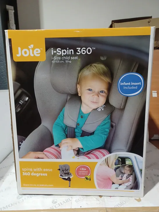 BOXED JOLE I-SPIN 360 I-SIZE CHILD SEAT IN CHARCOAL COLOUR