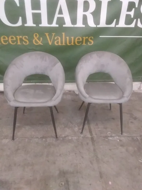 PAIR OF GREY VELVET DINING CHAIRS 