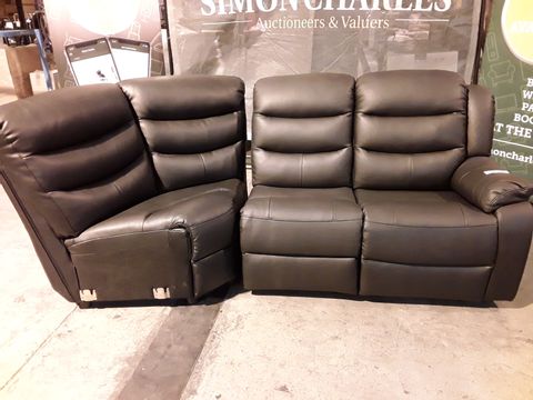 TWO ROTHEBURY BLACK FAUX LEATHER SECTIONS - 1 MANUAL RECLINING 