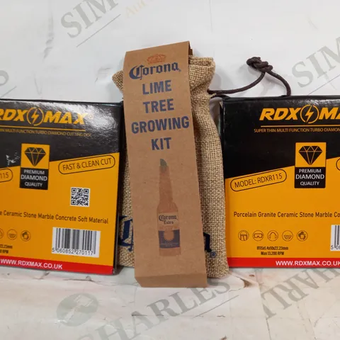 LOT OF APPROXIMATELY 10 ASSORTED HOUSEHOLD ITEMS TO INCUDE RDX MAX DIAMOND CUTTING DISC, CORONA LIME TREE GROWING KIT, ETC