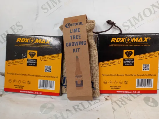 LOT OF APPROXIMATELY 10 ASSORTED HOUSEHOLD ITEMS TO INCUDE RDX MAX DIAMOND CUTTING DISC, CORONA LIME TREE GROWING KIT, ETC