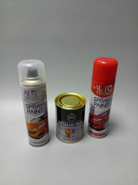 BOX OF ASSORTED SPRAY PAINS AND PAINT FOR CARS ETC - COLLECTION ONLY 