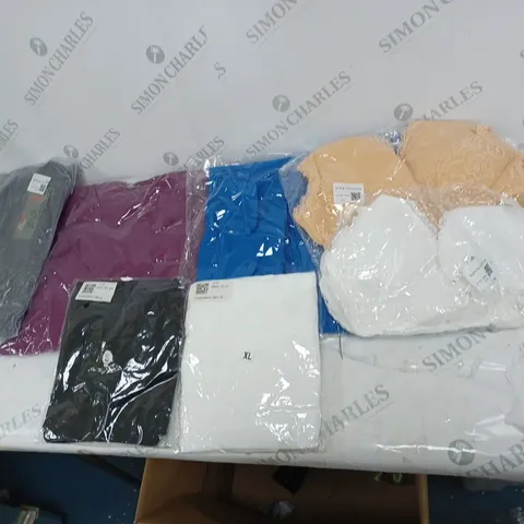 BOX OF ASSORTED CLOTHING TO INCLUDE TOPS, JUMPERS AND BRAS 