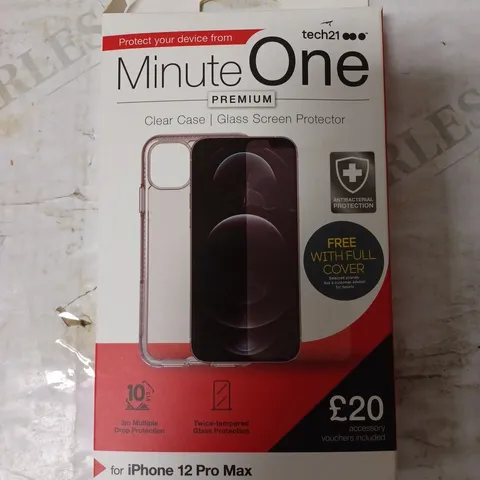 LOT OF 20 MINUTE ONE PREMIUM CLEAR CASE & SCREEN PROTECTOR KITS FOR IPHONE 12 PRO MAX