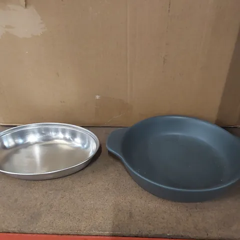 BOX3D 4X ROUND EARED 19CM DISHES, 8X GENWARE STAINLESS STEEL 20CM OVAL VEGETABLE DISHES (2 BOXES TAPED TOGETHER)