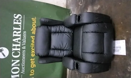 DESIGNER BLACK LEATHER POWER RECLINER ARMCHAIR WITH CUPHOLDERS