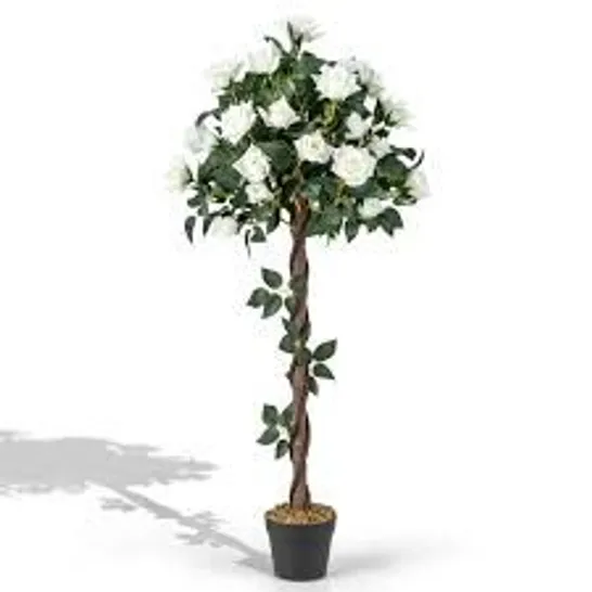 BOXED COSTWAY 120 CM ARTIFICIAL FLOWER TREE FAUX FLORAL PLANT WITH WHITE ROSES (1 BOX)