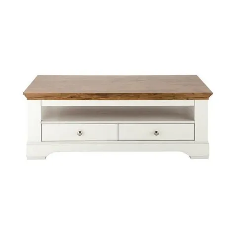 BOXED GRADE 1 WILTSHIRE CREAM AND OAK-EFFECT 2-DRAWER COFFEE TABLE (1 BOX)