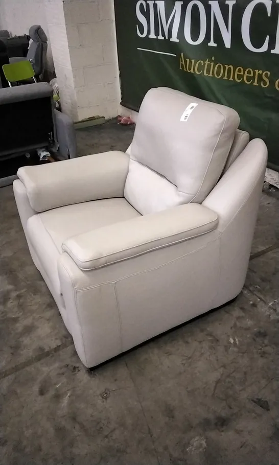 QUALITY ITALIAN DESIGNER AVOLA WHITE GREY LEATHER POWER RECLINER ARMCHAIR