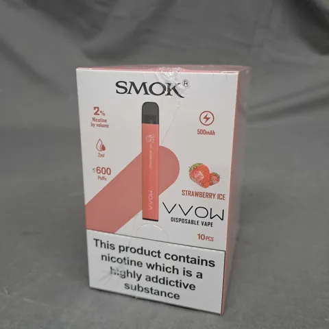 SEALED SMOK VVOW DISPOSABLE VAPES 600 PUFF STRAWBERRY ICE - 10 PACK