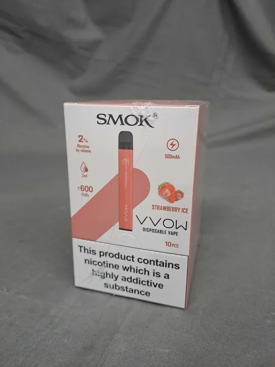 SEALED SMOK VVOW DISPOSABLE VAPES 600 PUFF STRAWBERRY ICE - 10 PACK