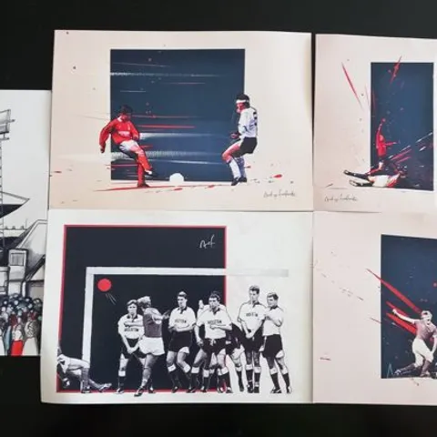 FIVE ASSORTED THEN. NOW. FOREVER. FOREST ART OF FOOTBALL PRINTS 