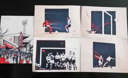 FIVE ASSORTED THEN. NOW. FOREVER. FOREST ART OF FOOTBALL PRINTS 