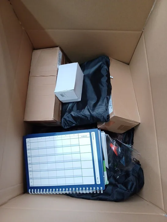 BOX TO CONTAIN APPROX 18 X ASSORTED HOUSEWARE PRODUCTS, INCLUDES PHOTO PAPER, SLEEP MASK, RESMED PIPES ETC 