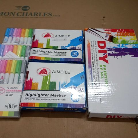 LOT OF 6 ASSORTED ART ITEMS TO INCLUDE PENS, MARKERS AND PAINT BY NUMBERS
