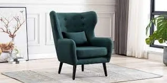 BOXED DESIGNER WINSLOW GREEN FABRIC ACCENT CHAIR & FOOTSTOOL 