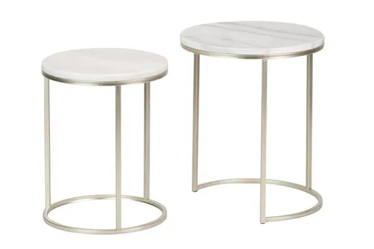 BOXED METAL MARBLE 2 PIECE NEST OF TABLES (1 BOX)