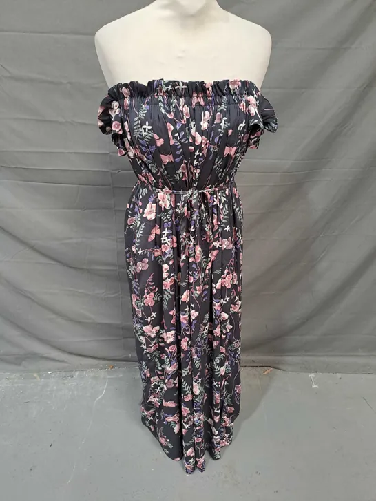 HUSH TIE WAIST OFF SHOULDER DRESS IN DARK FLORAL SIZE 10