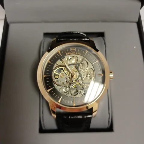 ZIHLMANN & CO ROSE GOLD EFFECT WATCH WITH BLACK LEATHER STRAP