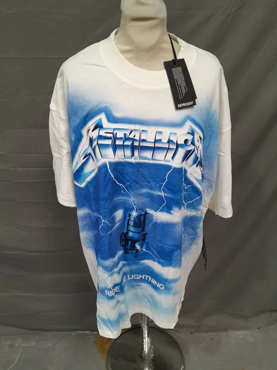 REPRESENT METALLICA RIDE THE LIGHTNING TSHIRT IN FLAT WHITE SIZE L