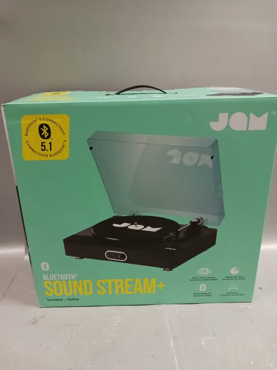 BOXED JAM SOUND STREAM+ BLUETOOTH ENABLED TURNTABLE IN BLACK 