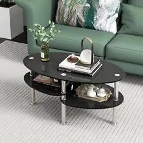 BOXED 2-TIER OVAL COFFEE TABLE - BLACK