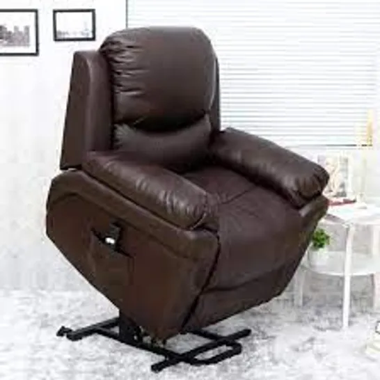 BOXED DESIGNER MADDISON BROWN FAUX LEATHER POWER RECLINING ARMCHAIR 