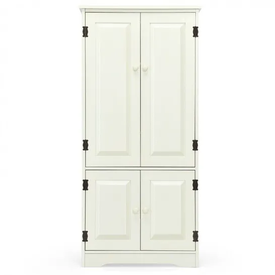 BOXED COSTWAY ACCENT FLOOR STORAGE CABINET W/ ADJUSTABLE SHELVES ANTIQUE 2-DOOR - CREAM/WHITE