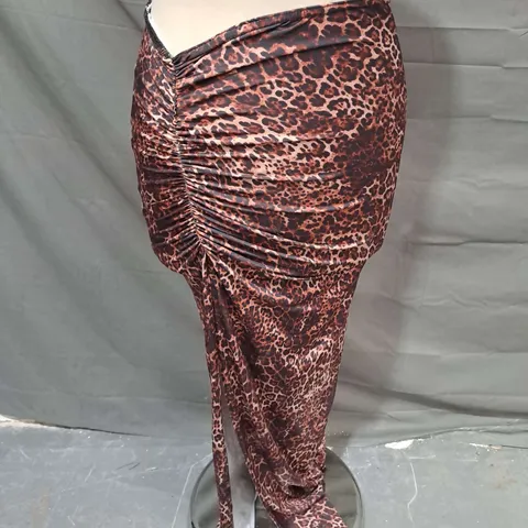 EGO RUCHED HIGH SPLIT SKIRT IN LEOPARD SIZE 6