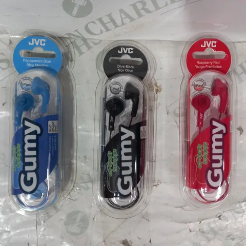 BOX OF APPROXIMATELY 20 ASSORTED JVC GUMY STEREO HEADPHONES IN VARIOUS COLOURS